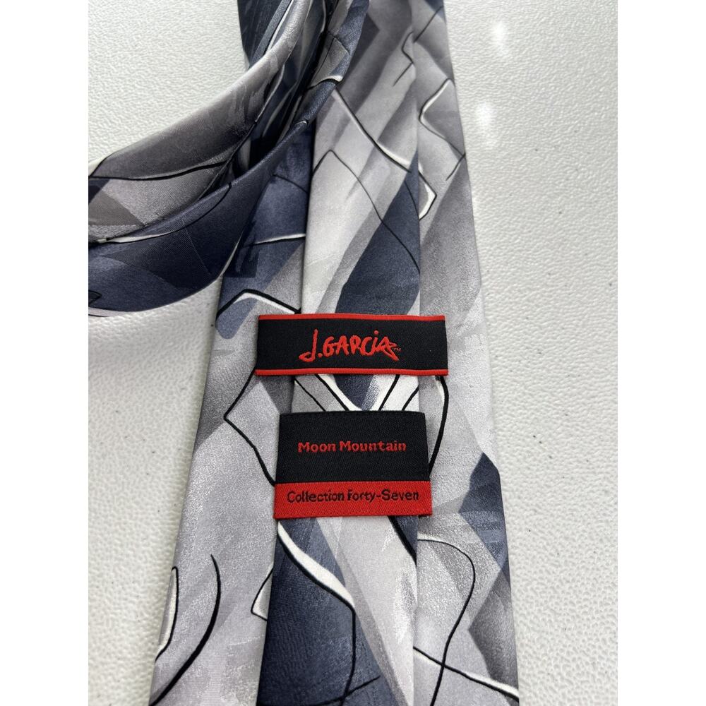 J. Garcia Moon Mountain Gray, Black Abstract Pattern 100% Silk Tie NWOT - Picture 6 of 9